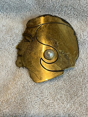 Rare 1970s Chanel Gold Colored LADYS HEAD W/ Pearl Belt Buckle (Poor Shape) CHANEL Earrings 1970s Vintage Faceted Pearl & Crystals  main image 2