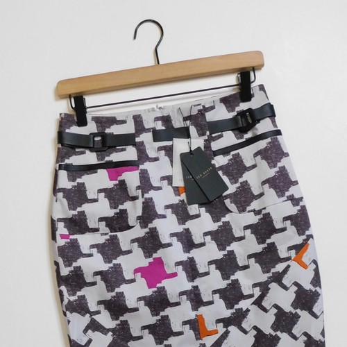 NWT!! TED BAKER Abstract Houndstooth Dogtooth Long Pencil Skirt Size 2 Small - Picture 3 of 12
