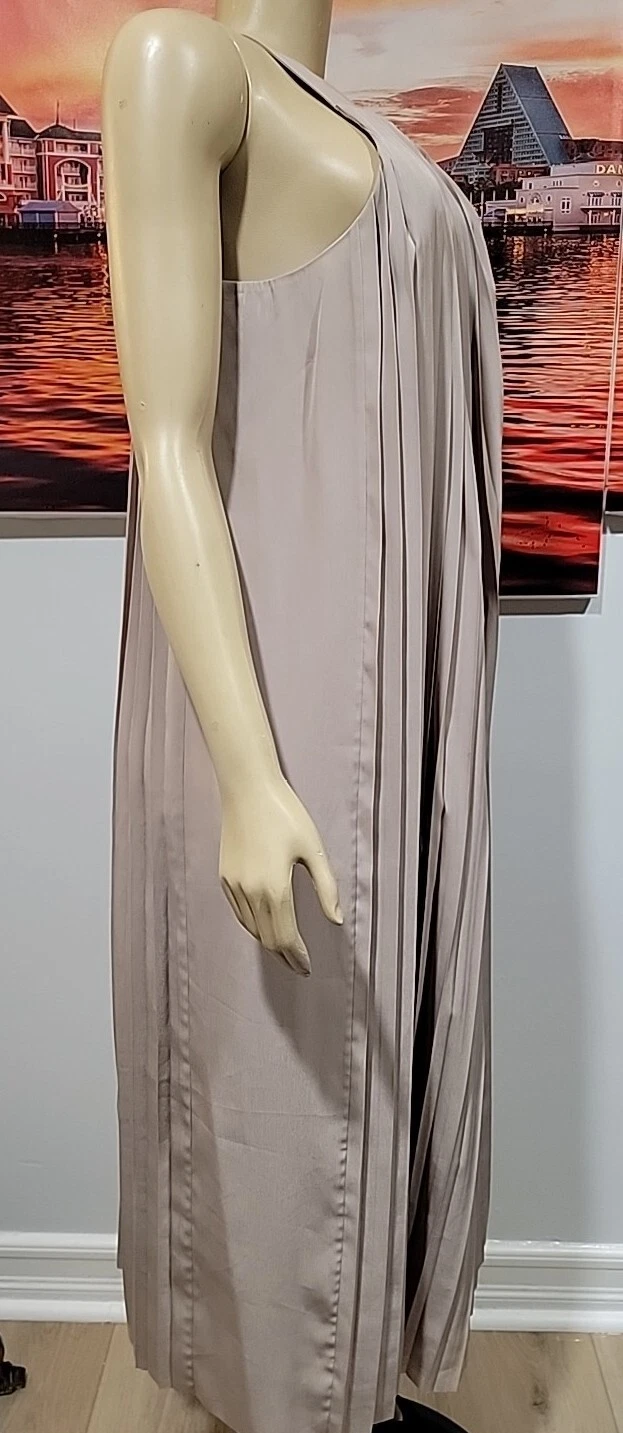 Abito midi Kate Spade Saturday pulito plissettato taglia S tortora senza maniche #C