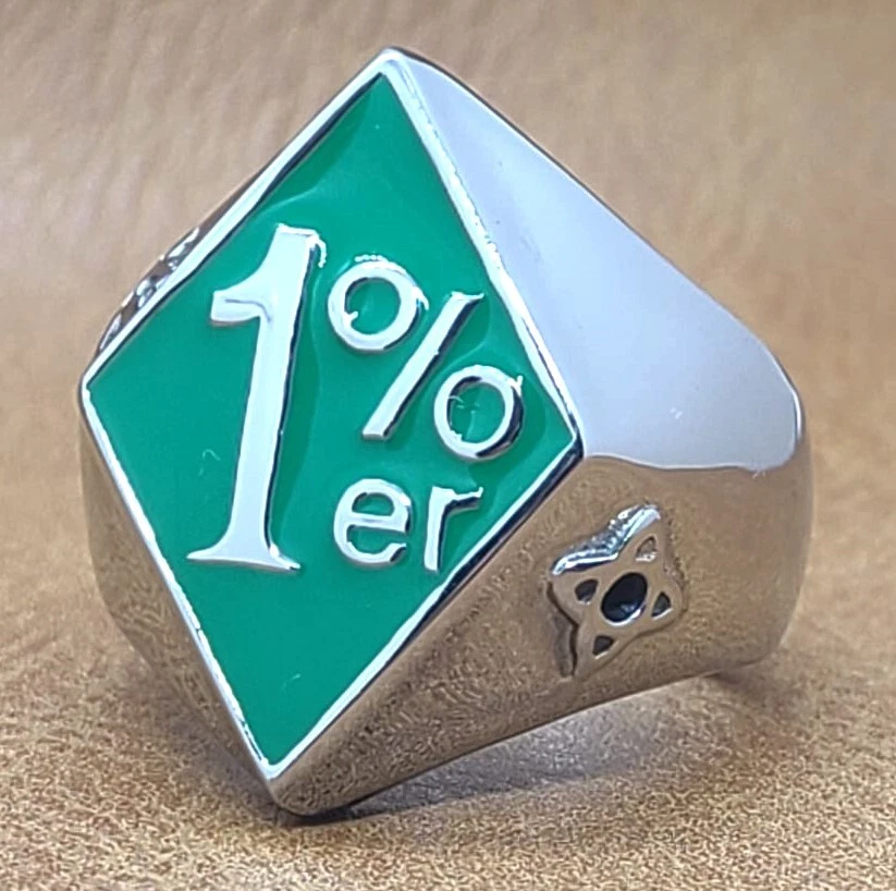 1%er один процент зеленый мотоцикла вне закона мотоциклиста из нержавеющей стали кольцо размеров 7 до 15 - Изображение 4 из 4