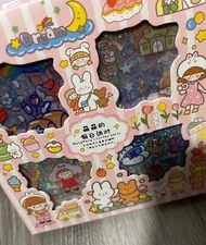 Cute Cartoon Bunny Bear Stickers 100 Sheets in Box Kawaii Animals Washi (PINK)
