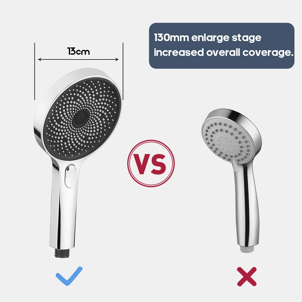 Decaura Large 130mm Hand Held Shower Head Bathroom Quick Clean Chrome 3-Mode ABS