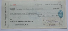 Grace Brothers& Co Ltd London to Grace National Bank of New York $ cheque 1935