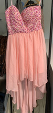 Hailey Logan By Adrianna Papell Chiffon Sequin Mini Dress Women 5/6 Pink Hi Low