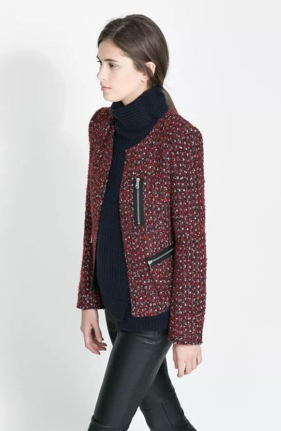 Zara Red Fantasy Boucle Tweed Jacket Blazer Bloggers Size S SMALL