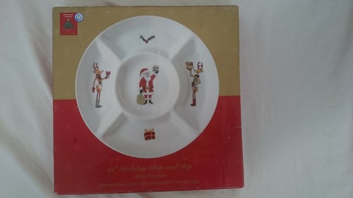 Holiday Magic 12" handbemalt weiß Porzellan Chip & Dip Weihnachten Platte - Bild 6 von 7