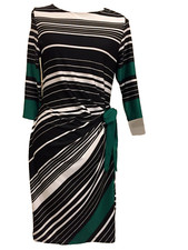 Shelby Palmer Dress, Medium 3/4 Sleeve, Gathered side with tie, Stripe, Stretch