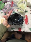Fenton Basket Black  Art Glass Hand Painted  Accent Twist Handle Ruffle Signed