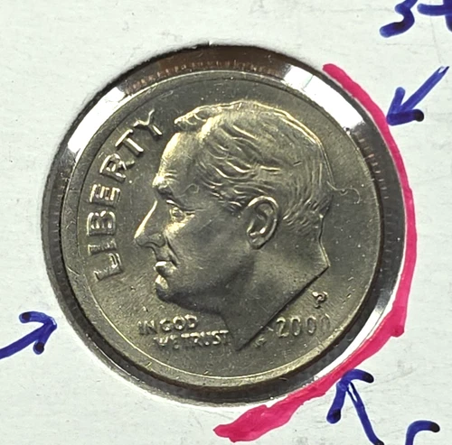 2000 P Roosevelt Dime Off Center Strike error ask4bud coin