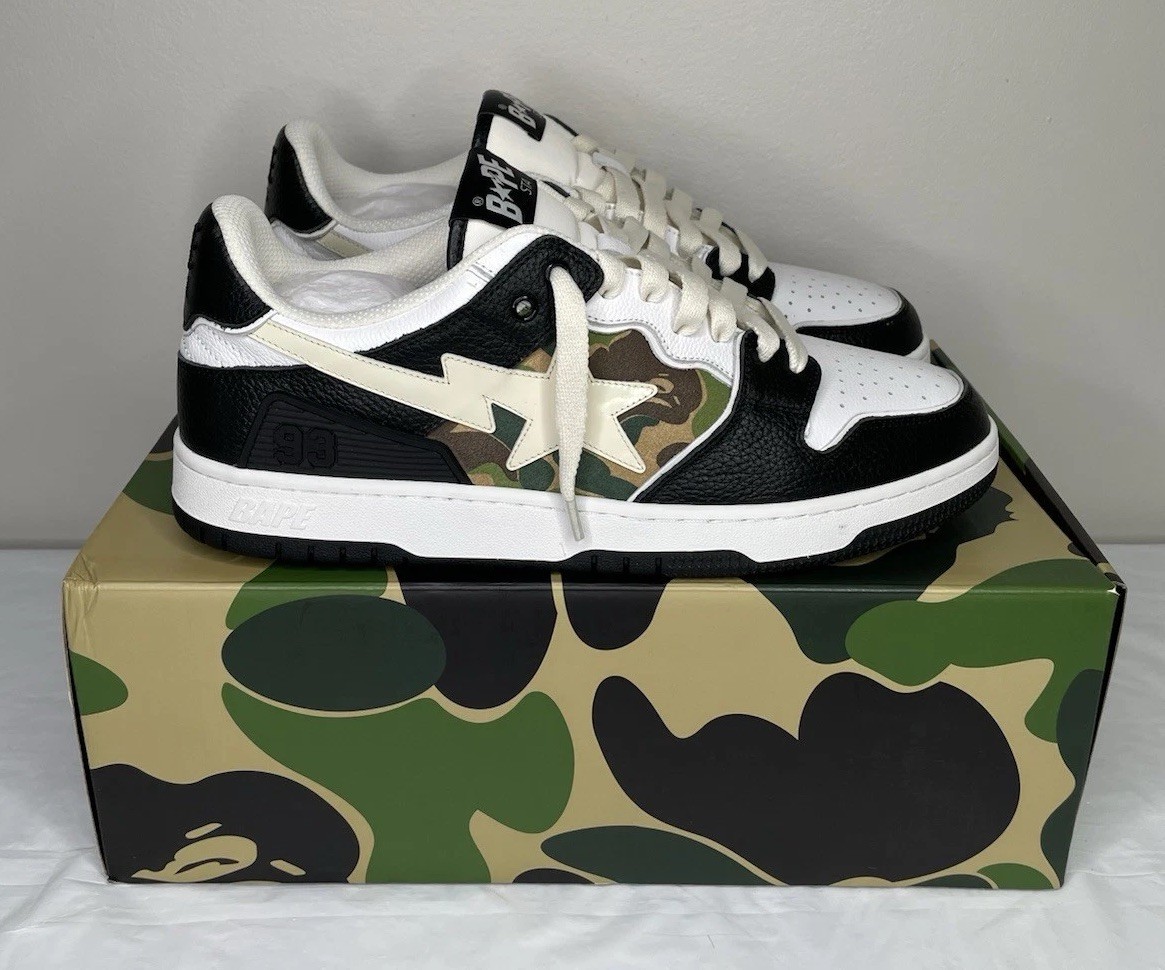 Size 10 - A Bathing Ape BAPE Sk8 Sta Black/ White/ Green Camo thumbnail 3
