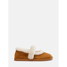 Joyspun Women's Faux Fur Mary Jane Ballet Slippers Memory Foam Slip On