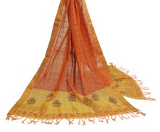 Sushila Vintage Orange Indian Dupatta 100 Pure Cotton Printed Long Stole Hijab