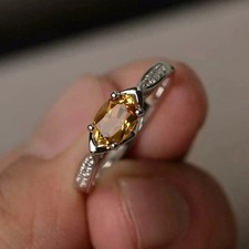2Ct Oval Lab Created Yellow Citrine Women's Wedding Ring 14K White Gold Plated
