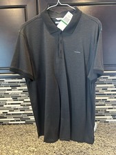 Calvin Klein Men  s NEW Polo Shirt Liquid Touch Black StripedCotton Size Large