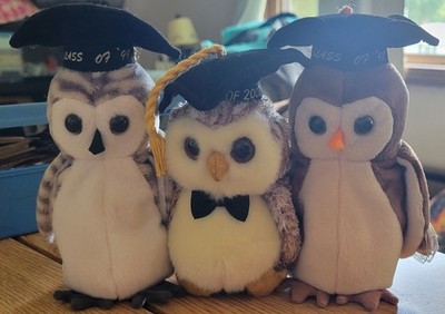 Ty Beanie Babies Graduation Owls, Wise (98), Wiser (99), Smarter (02), Lot Of 3