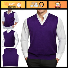 Men's V-Neck Sweater Vest - Sleeveless Knitted Pullover, Solid Color, Slim Fit C