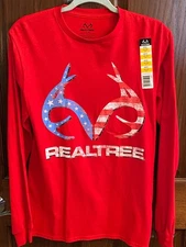 REALTREE Men's Long Sleeve T- Shirt, Red Vintage Graphic Logo  Size S  34/36