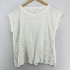 EILEEN FISHER Tank Top S Organic Cotton Stretch Voile Textured Sheer Boxy White