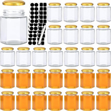 6 oz Hexagon Glass Jars with Gold Lids 30 Pack