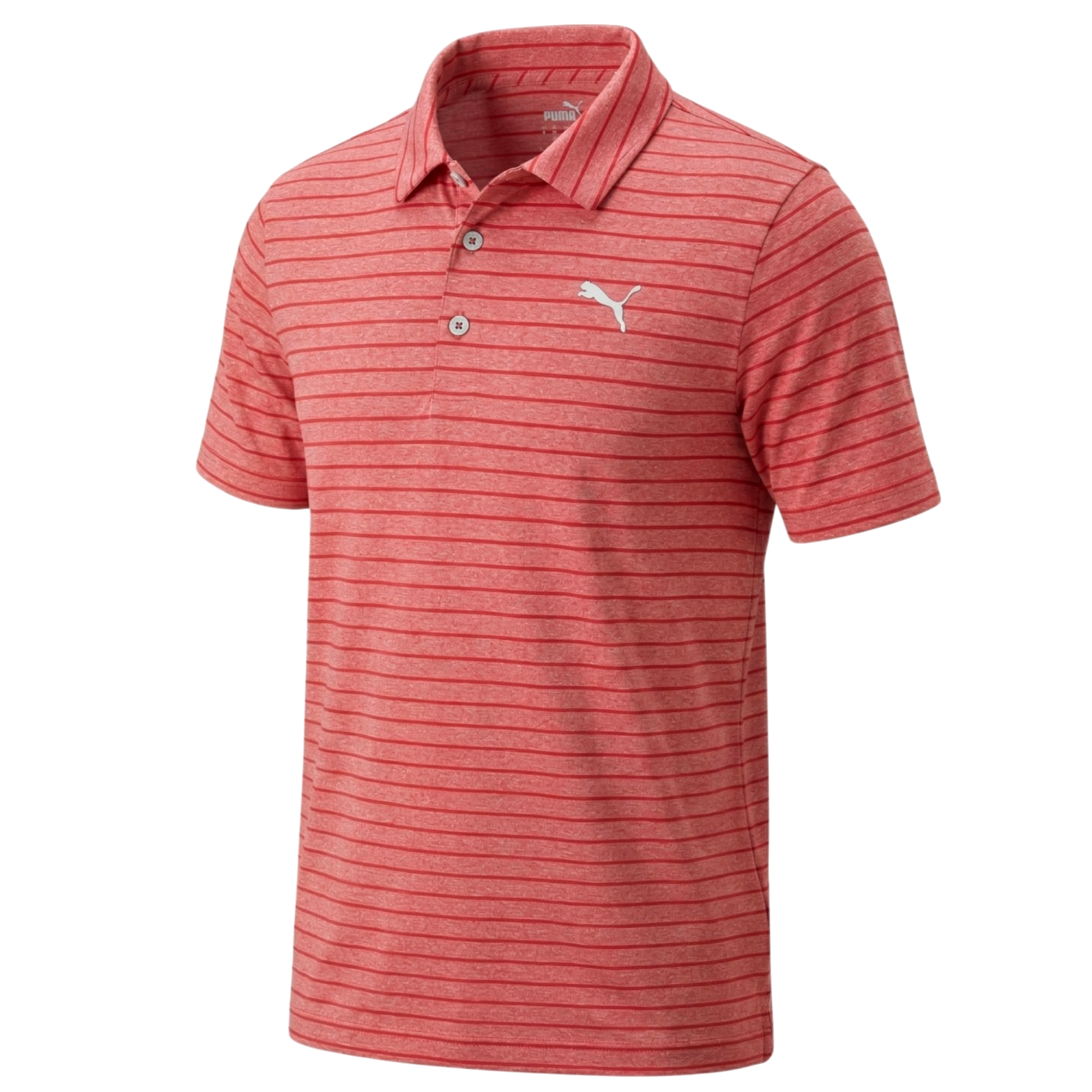 PUMA Golf Mens Polo Shirt Medium Red Rotation Stripe Drycell Golf Performance
