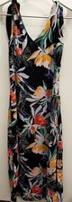 Lulus Beloved Becky Black Flower Print Maxi Slit Bow Strap Dress M