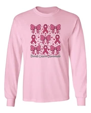 Breast Cancer Awareness - Pink Coquette Bow Groovy Long Sleeve T-Shirt