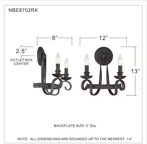 Noble 2-Light Rustic Black Wall Sconce - Picture 2 of 15