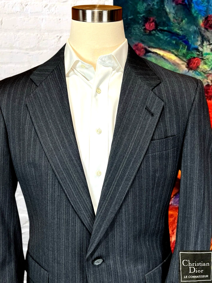 Vintage Christian Dior Mens 40R 32x29 Charcoal Gray Multi-Stripe Designer Suit - Image 3 of 4