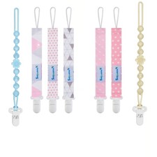 Pacifier Clips - 7 Clips - NEW - Silicone  Fabric - Assorted Colors
