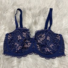 Wacoal 32DD Bra Blue Fire And Lace Scallop Trim 851252 Underwire Back Closure