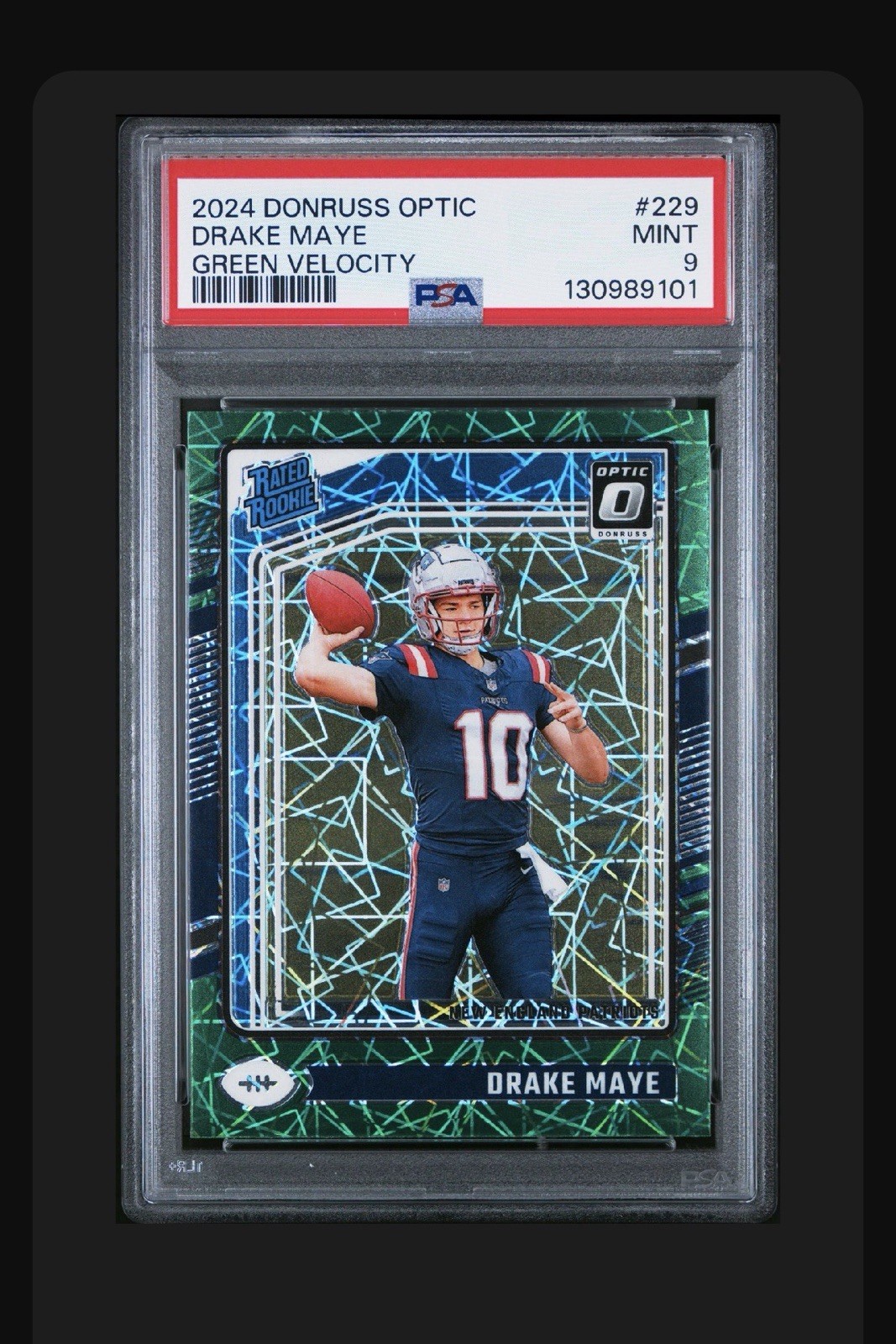2024 Panini Donruss Optic - Rated Rookie Drake Maye #229 Green Velocity PSA 9 MT