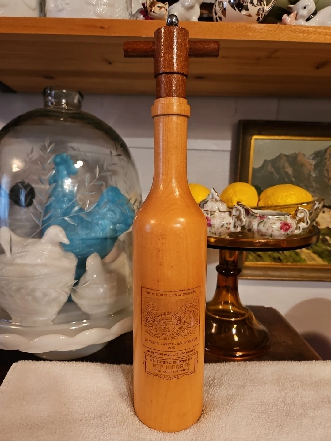 BTP Imports Wooden Pepper Mill Chateau Lafite Rothschild 1975 Wine Bottle Shape