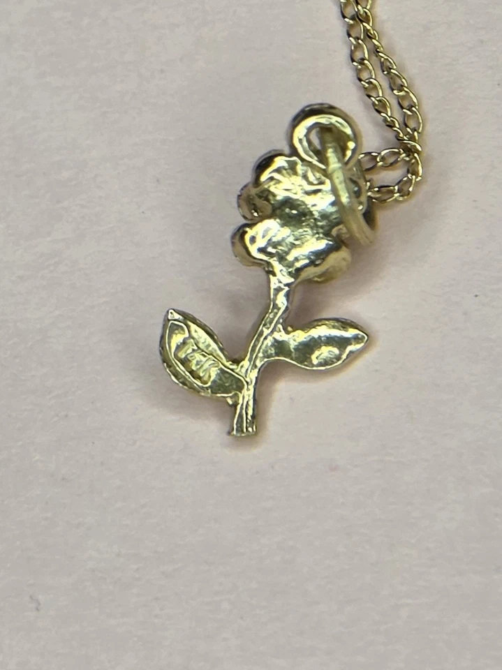14k yellow Gold Diamond Rose Flower Pendant Necklace with 14k 18" Gold Chain  - Image 3 of 4