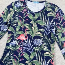 J. McLaughlin Top Catalina Cloth Tropical Floral Flamingo Long Sleeve Stretch XS