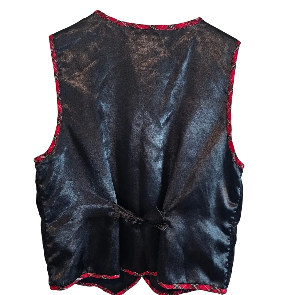 Vintage Christmas Velvet Vest Women Small Red Plaid Ornaments Preppy Granny Bows - Image 2 of 4
