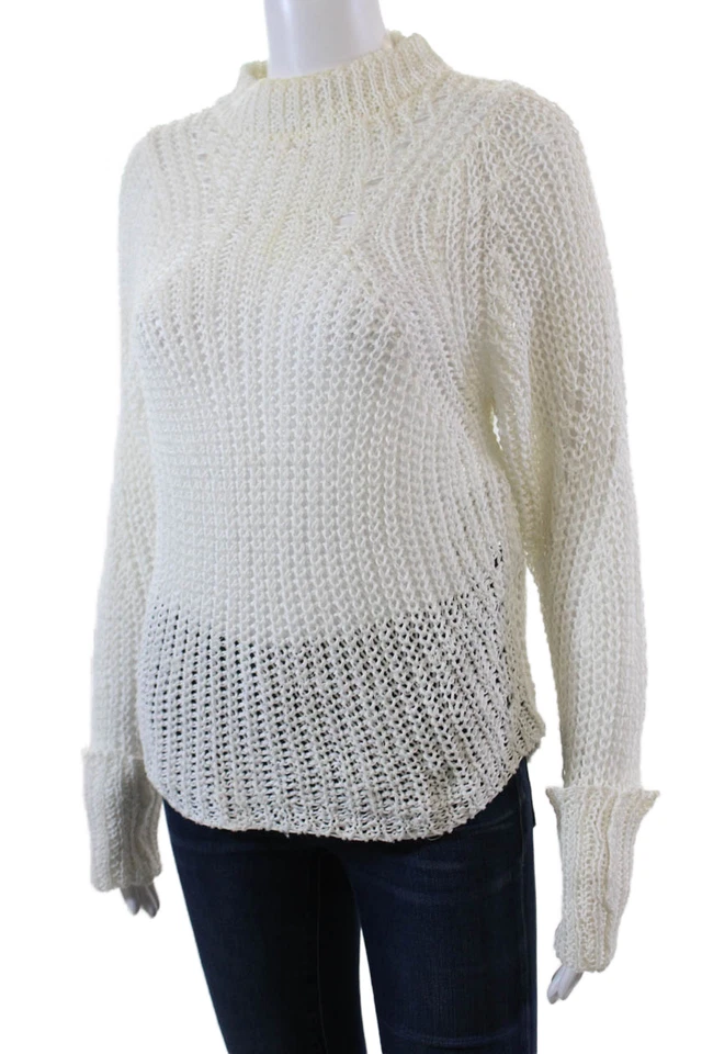 Isabel Marant Womens Linen Long Sleeve Mock Neck Loose Kit Top White Size 36 - Image 2 of 4