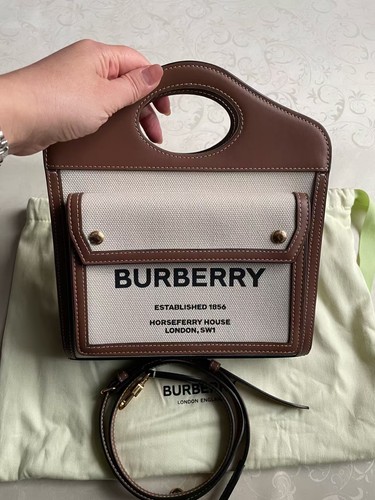 Authentic Burberry Pocket Mini Canvas Logo Top Handle Tote