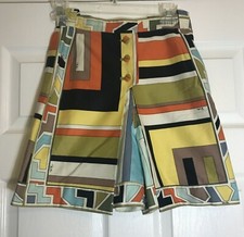 Vintage 1960s Emilio Pucci Orange Yellow Black Green Signature Cotton Mini Skirt