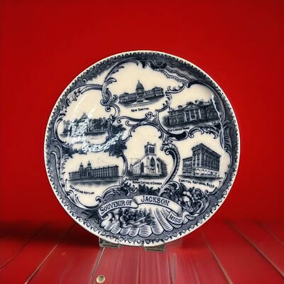 Flow Blue Souvenir Dish Plate Jackson Vintage 