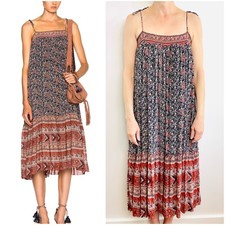 Ulla Johnson size 6US (8 10 12) Blue Red Floral Silk Imane Maxi Dress Designer