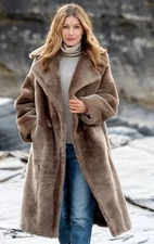 Celtic & Co Long Shearling Overcoat In Vole Size 18 NEW