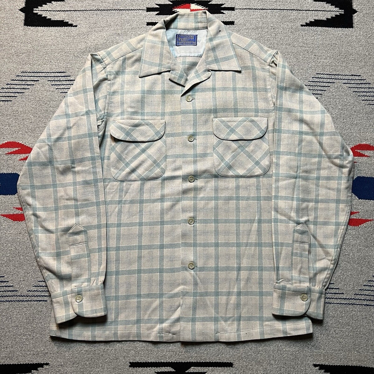 Vintage 60s Pendleton Loop Collar Wool Pocket Flap Board Shirt