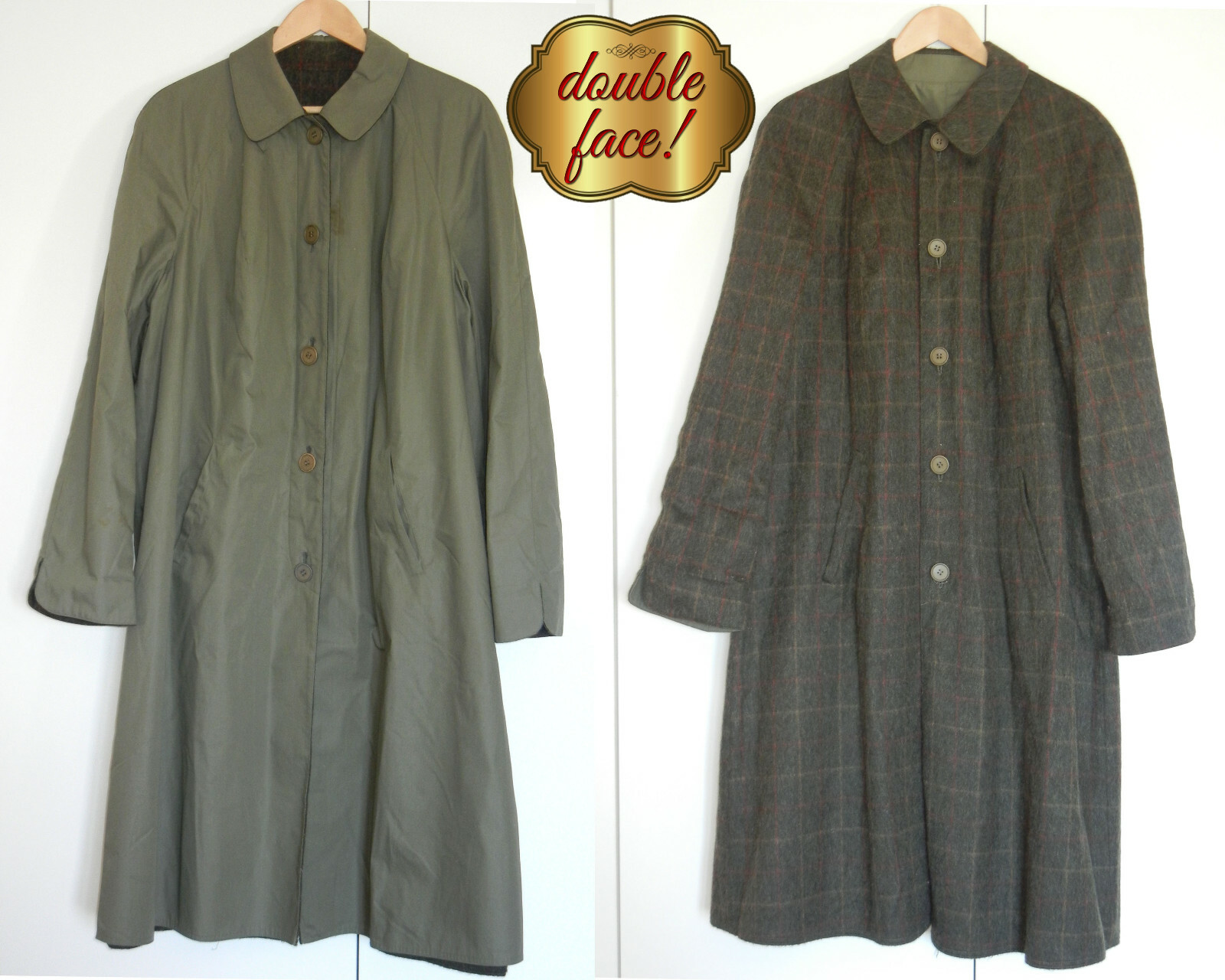 ALTRA Cappotto impermeabile DOUBLE FACE donna taglia 52 54 verde grigio