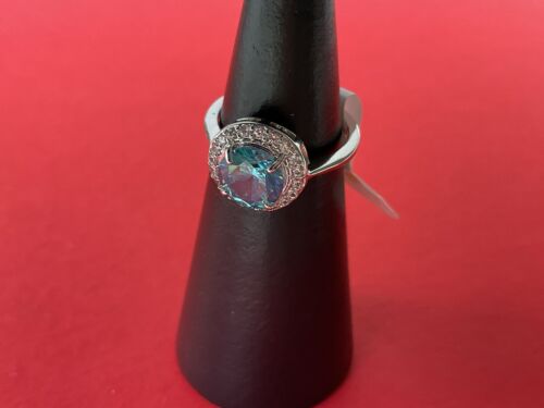 RELIST: Bomb Party RBP2350 LC Aquamarine & White Topaz on Rhodium Size 7 Ring NW