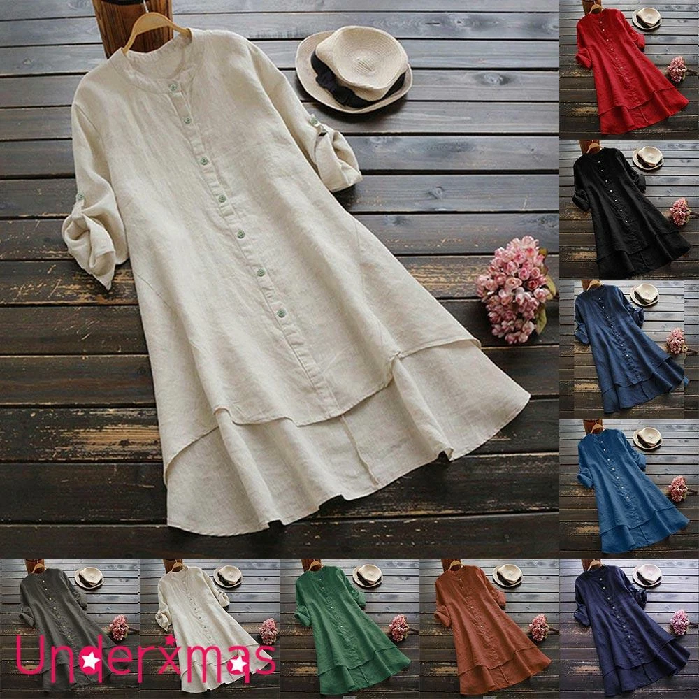 Women Baggy Long Sleeve Shirt Dress Blouse Oversized Casual Tunic Tops Plus  Size