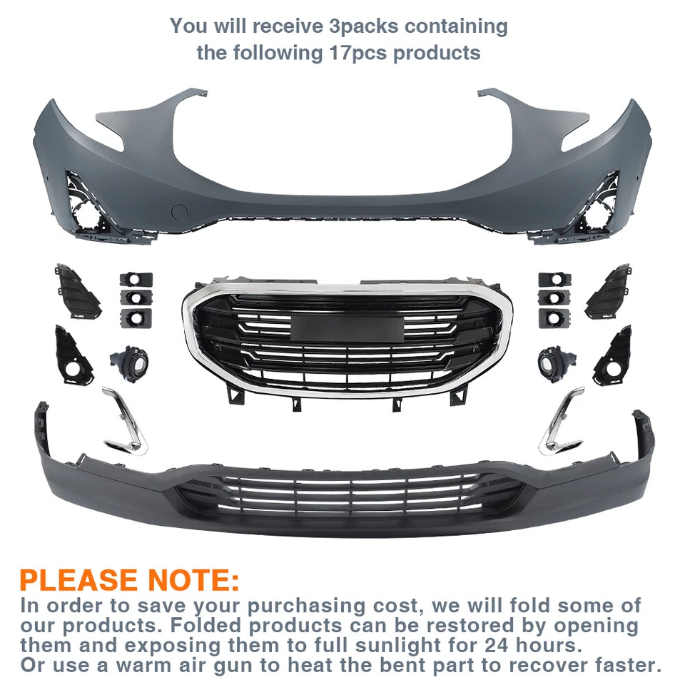 Front Bumper Cover Assembly Grille Kit For 2018 2019 2020 2021 GMC Terrain - Image 2 of 4