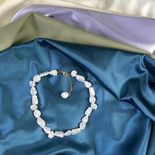 White Flattened Pearl Necklace Choker with Pearls Handmade Women Jewelry beaded