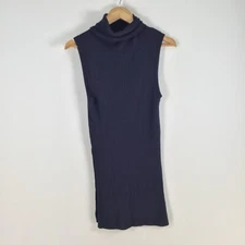 M.A Dainty womens knit vest top size M navy blue turtleneck wool blend 083580