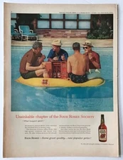 1959 magazine ad for Four Roses - Unsinkable Four Roses Society floats in pool