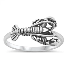 925 Sterling Silver Lobster Ring Nature Fashion Band 10.7mm Size 5-10